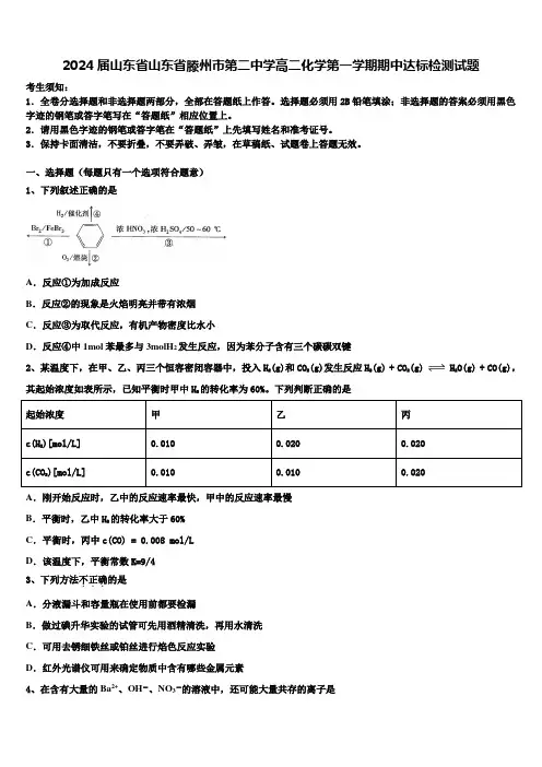 2024届山东省山东省滕州市第二中学高二化学第一学期期中达标检测试题含解析