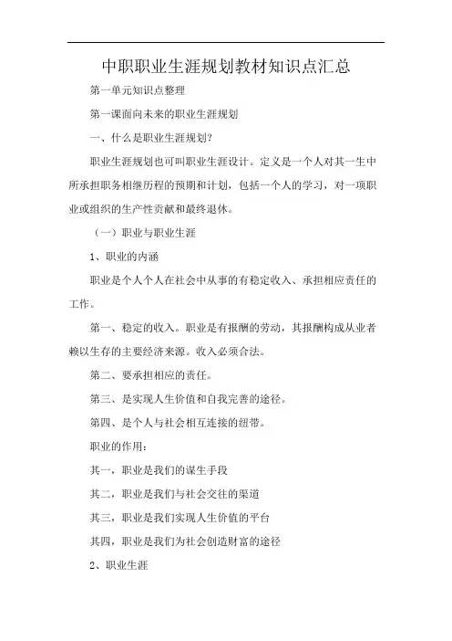 中职职业生涯规划教材知识点汇总