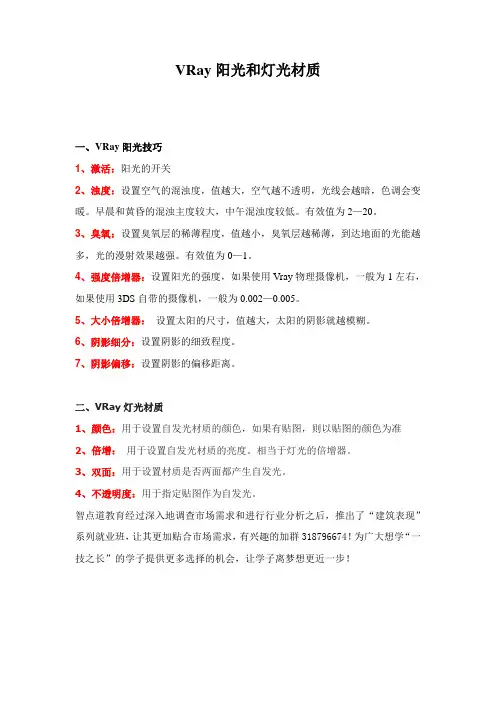 VRay阳光和灯光材质