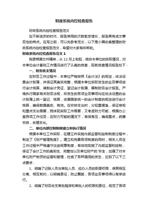 财政系统内控检查报告范文