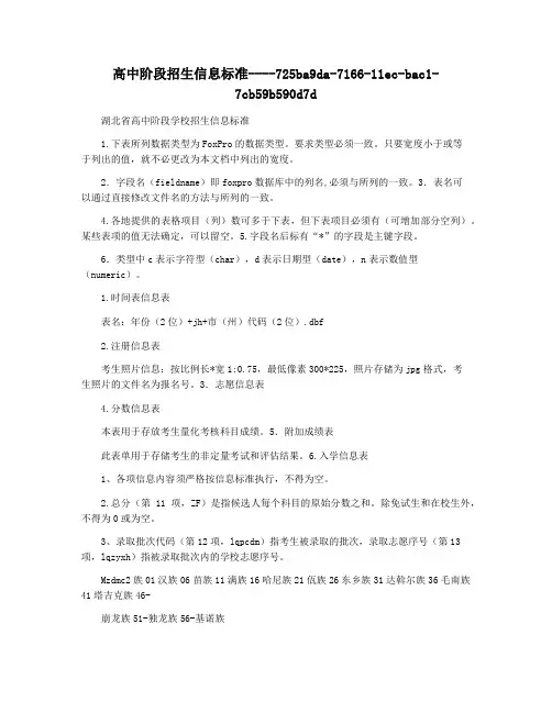高中阶段招生信息标准