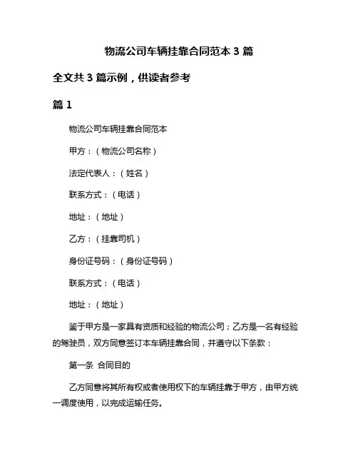 物流公司车辆挂靠合同范本3篇