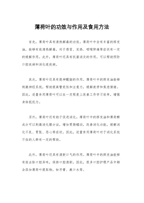 薄荷叶的功效与作用及食用方法