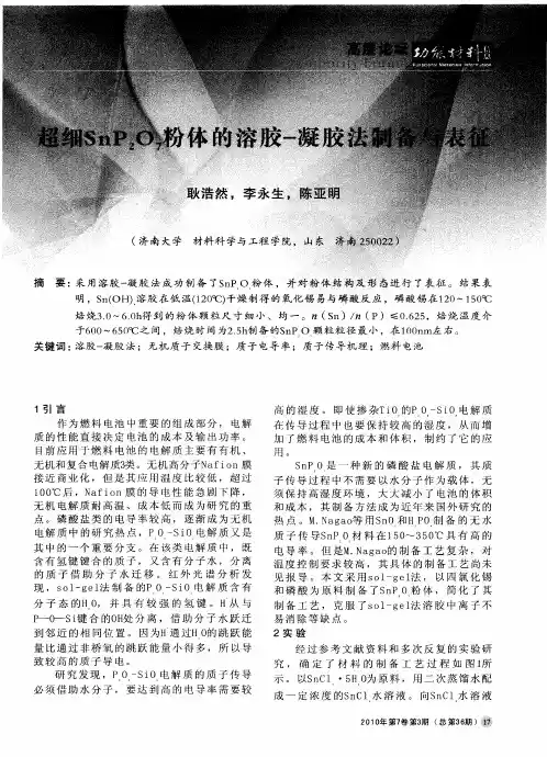 超细SnP2O7粉体的溶胶-疑胶法制备与表征