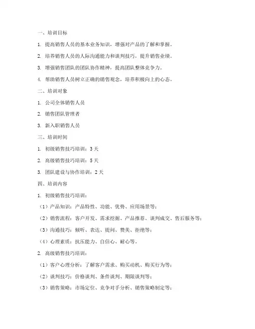 销售技巧提升培训方案