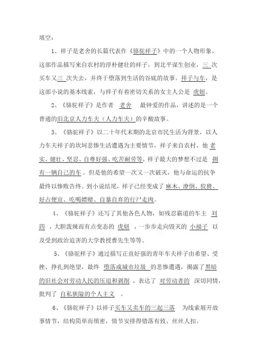 骆驼祥子考题1
