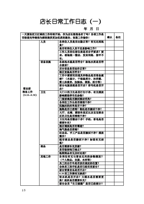 店长日常工作日志