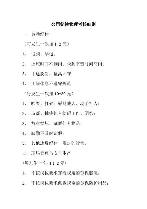 公司纪律管理考核细则