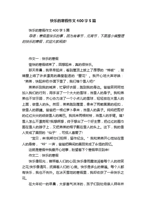 快乐的寒假作文400字5篇