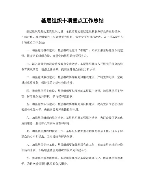 基层组织十项重点工作总结