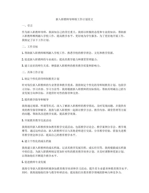 新入职教师导师制工作计划范文