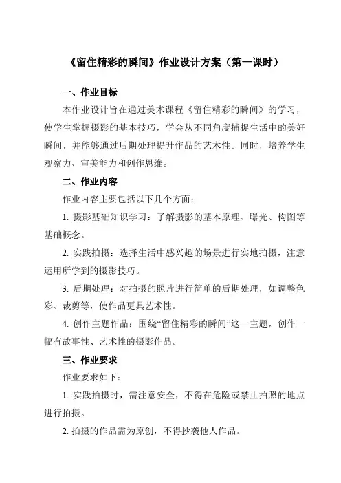 《第3课留住精彩的瞬间》作业设计方案-初中美术苏少版九下
