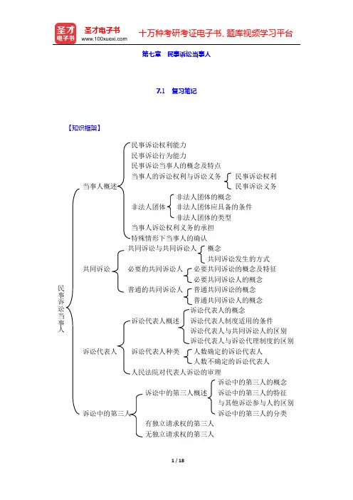 田平安《民事诉讼法学》笔记和课后习题详解 (第七章 民事诉讼当事人)【圣才出品】