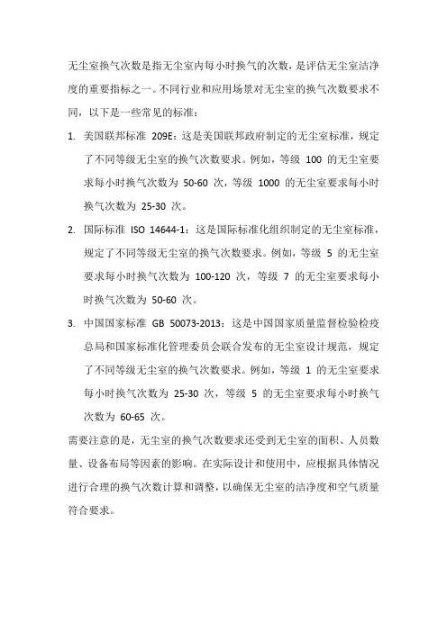 无尘室换气次数标准