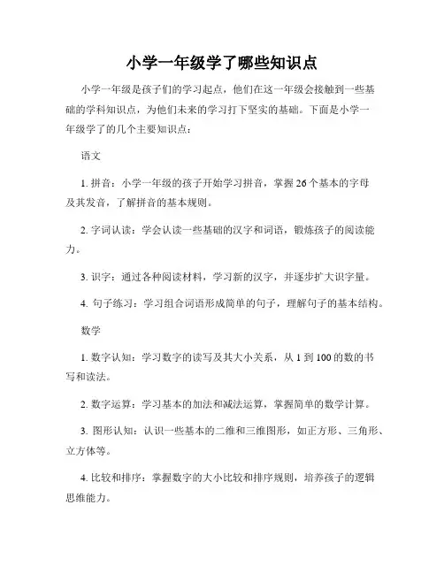 小学一年级学了哪些知识点