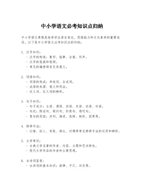 中小学语文必考知识点归纳