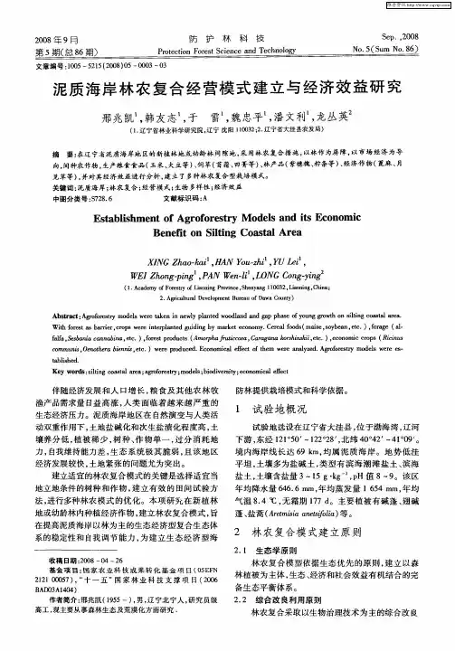 泥质海岸林农复合经营模式建立与经济效益研究