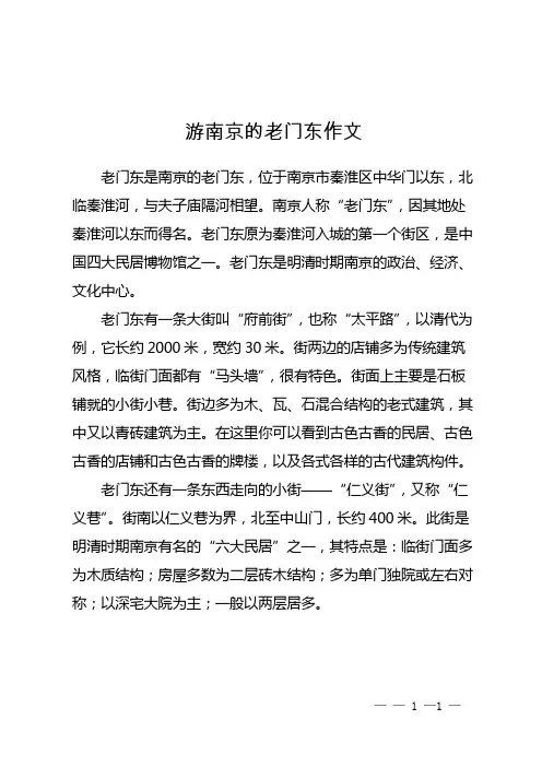 游南京的老门东作文