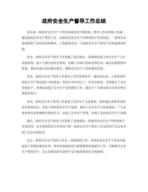 政府安全生产督导工作总结