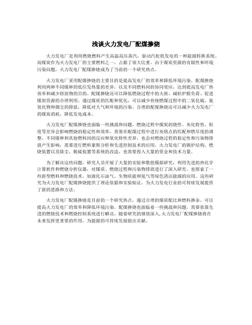 浅谈火力发电厂配煤掺烧