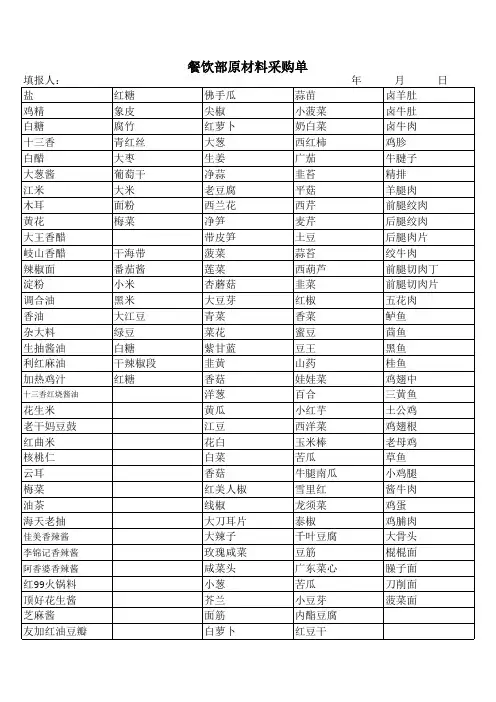 餐饮原材料采购单