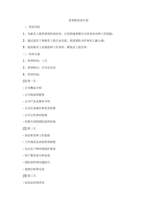 老带新培训计划