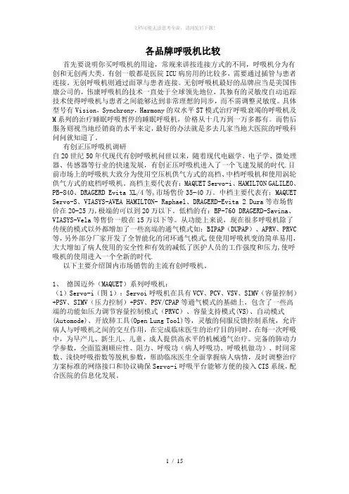 呼吸机优缺点