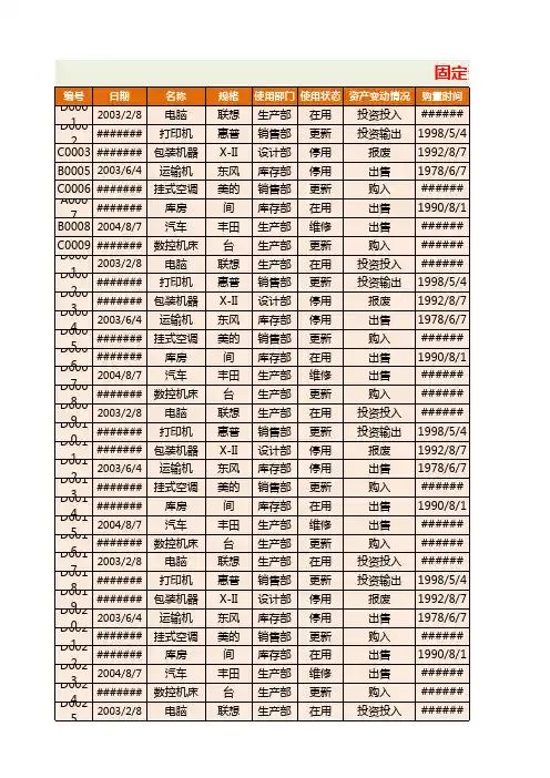固定资产表Excel模板