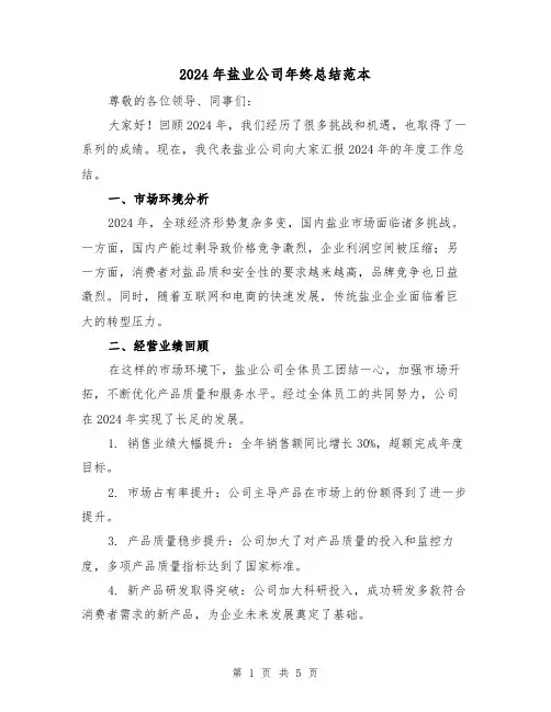 2024年盐业公司年终总结范本（2篇）