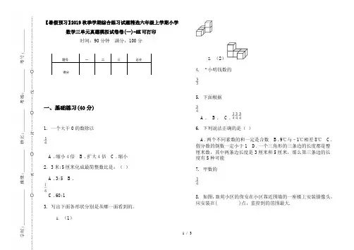 【暑假预习】2019秋季学期综合练习试题精选六年级上学期小学数学三单元真题模拟试卷卷(一)-8K可打印