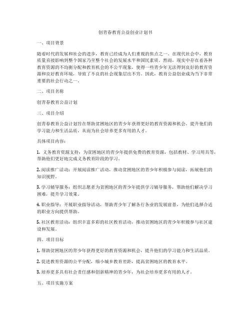 创青春教育公益创业计划书