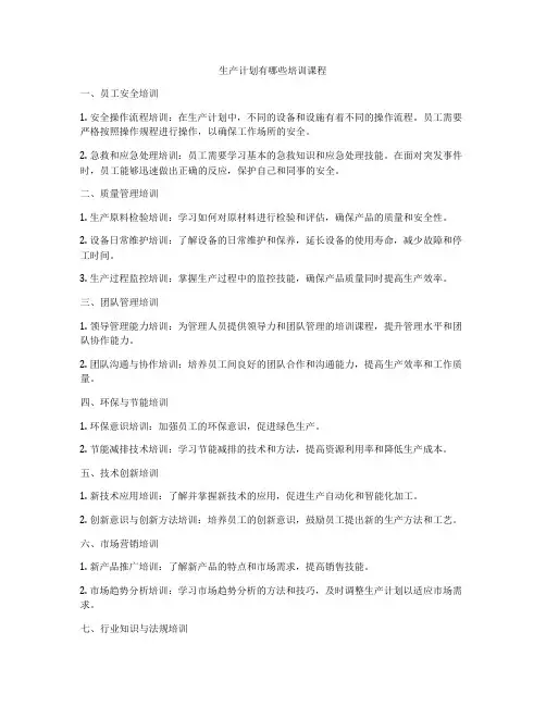 生产计划有哪些培训课程