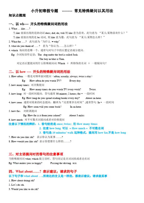 【无锡重点小学】小升初英语语法复习讲义(梳理基础拔高)——特殊疑问词 译林版(含答案)