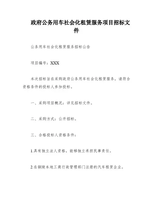 政府公务用车社会化租赁服务项目招标文件