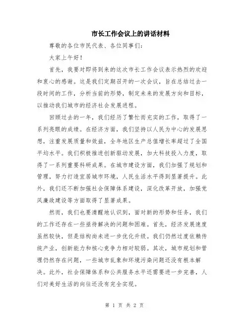 市长工作会议上的讲话材料