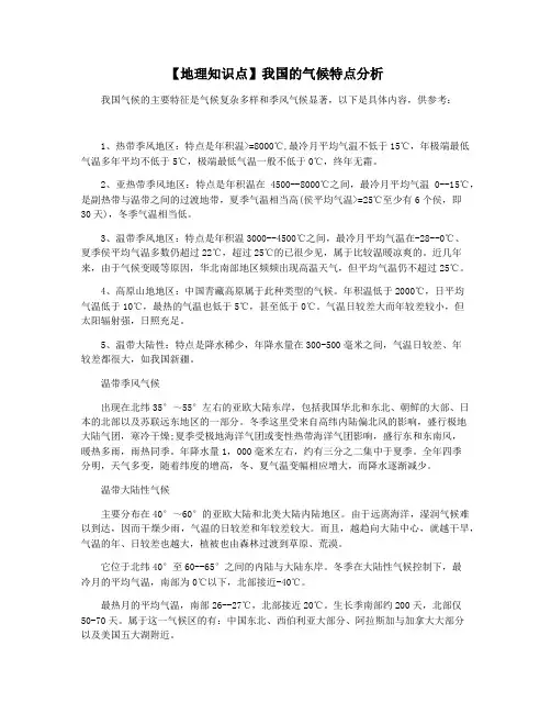 【地理知识点】我国的气候特点分析
