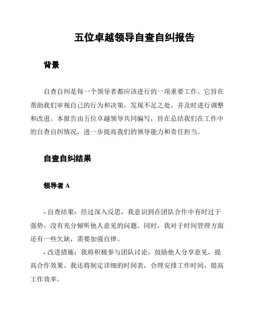 五位卓越领导自查自纠报告