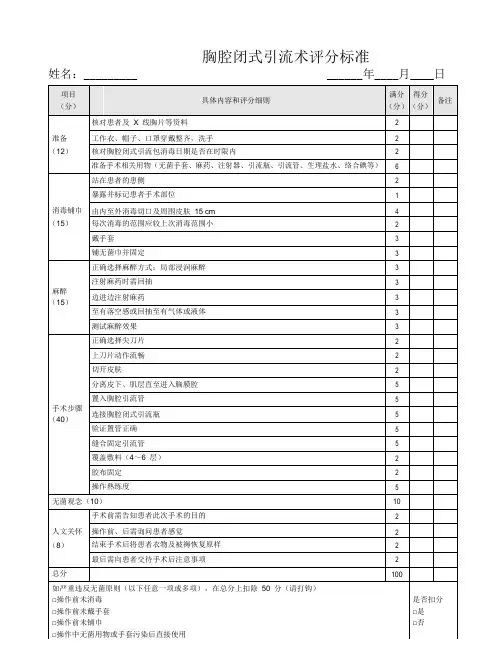 胸腔闭式引流术评分标准