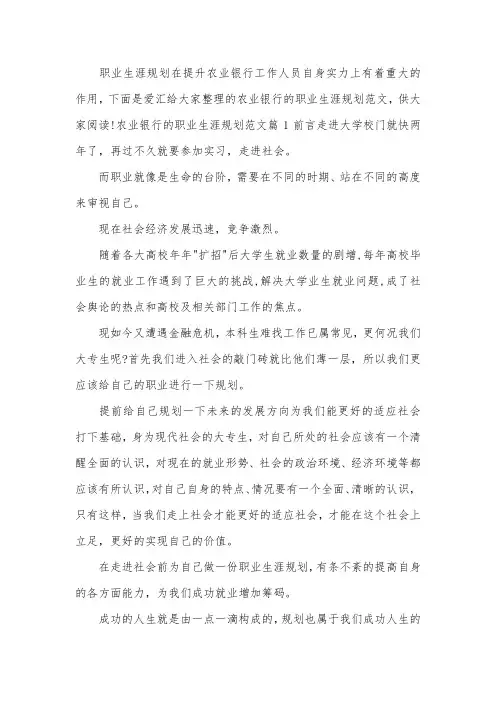 农业银行的职业生涯规划范文