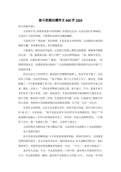 奋斗的观后感作文600字2023