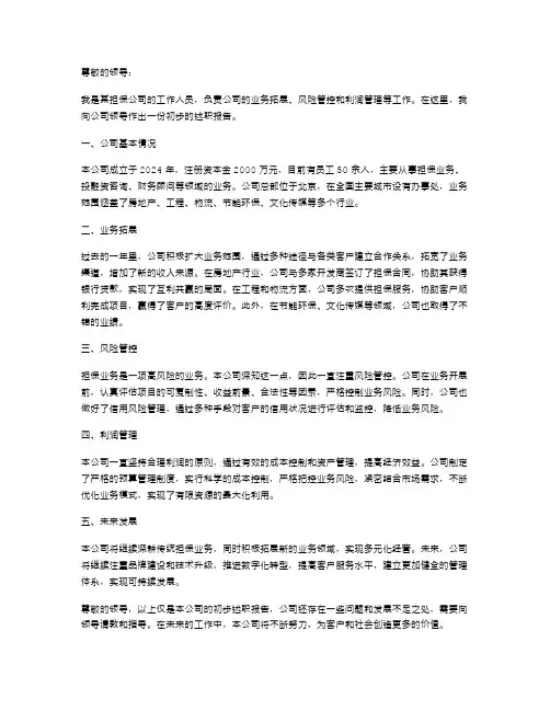 担保公司述职报告范文