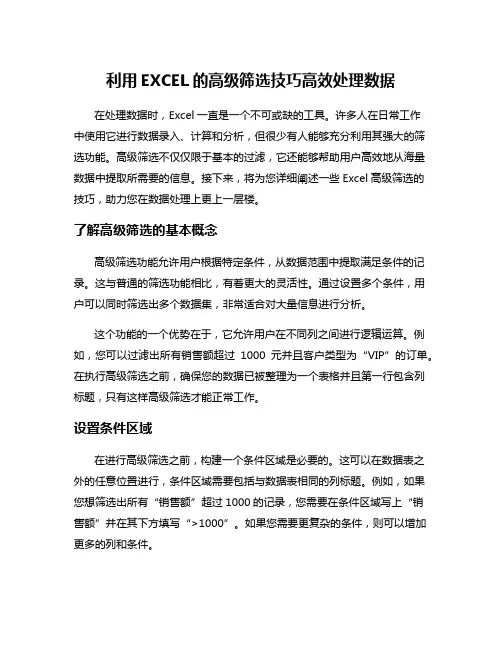 利用EXCEL的高级筛选技巧高效处理数据