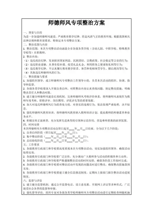 师德师风专项整治方案