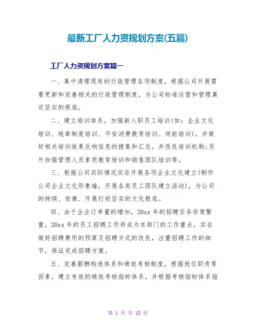 最新工厂人力资源规划方案(五篇)