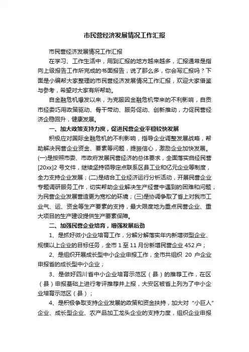 市民营经济发展情况工作汇报