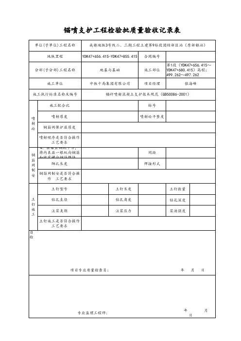 锚喷支护工程检验批质量验收记录表