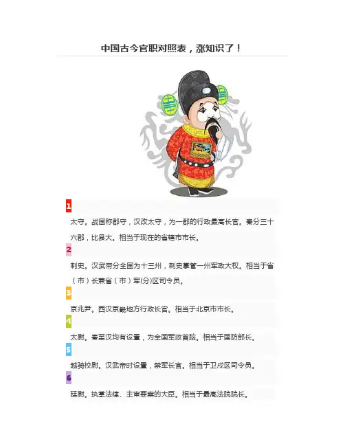 中国古今官职对照表