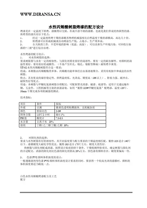 水性丙烯酸树脂烤漆的配方设计