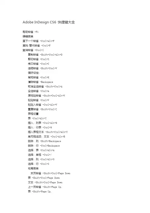 Adobe InDesign CS6 快捷键大全
