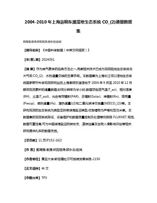 2004-2010年上海崇明东滩湿地生态系统CO_(2)通量数据集